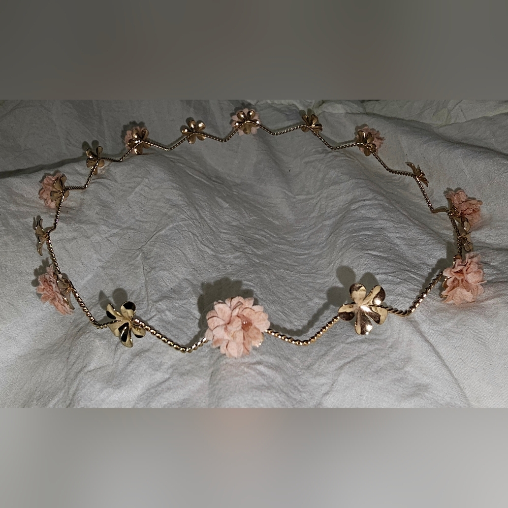 Golden with Pink Flowers Flower Crown